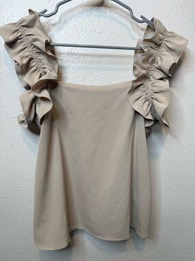 Beige Square Neck Ruffle Sleeve Tank Top Size Small Measurements In Description